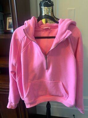 Pink Lily Bright Pink Half-Zip Hooded Sweatshirt